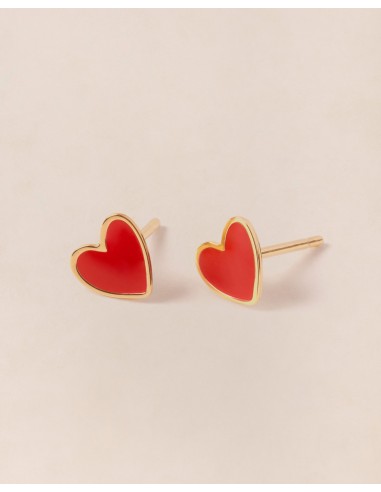 Les boucles d'oreilles Céleste petit cœur rouge - dorées à l'or fin 24 carats de la marque