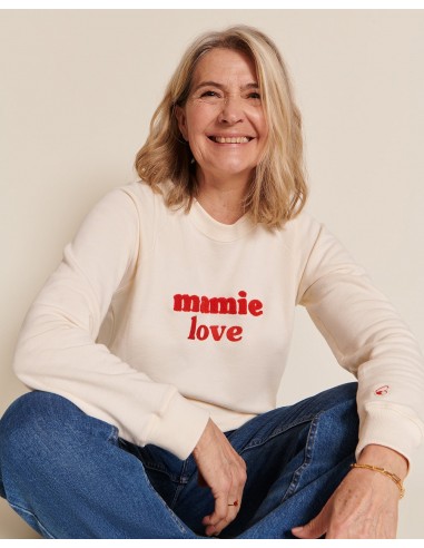 Le sweat brodé Mamie love en coton bio - crème et rouge store