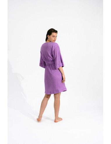 FAYE - Robe courte kimono manches 3/4 en maille de chanvre Mauve Par le système avancé 