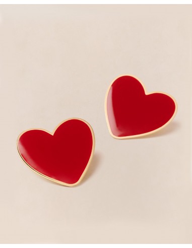 Les boucles d'oreilles Big Love grand cœur rouge - dorées à l'or fin 24 carats pas chere